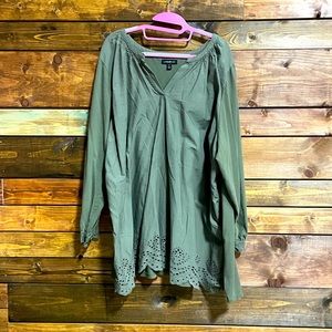 Green Scallop Lace Peasant Blouse